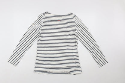 Joules Women’s White Navy Striped Long Sleeve Cotton Top Size 12