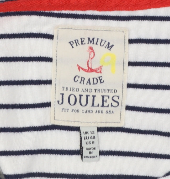 Joules Women’s White Navy Striped Long Sleeve Cotton Top Size 12