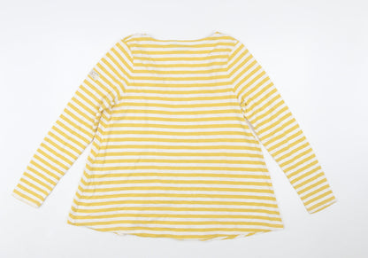 Joules Women Yellow White Striped Cotton Long Sleeve V-Neck Top UK 12