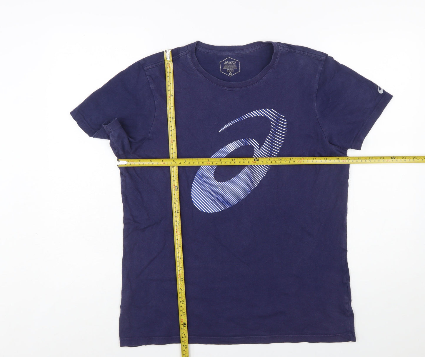 ASICS Men's Blue Graphic Print Crew Neck Cotton T-Shirt Size M