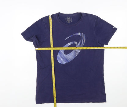 ASICS Men's Blue Graphic Print Crew Neck Cotton T-Shirt Size M