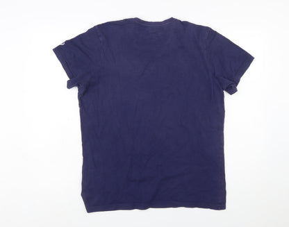 ASICS Men's Blue Graphic Print Crew Neck Cotton T-Shirt Size M