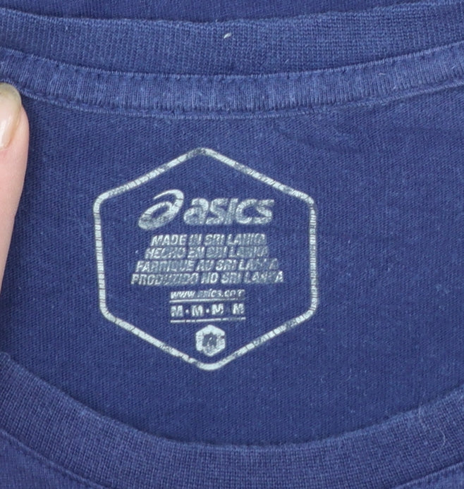 ASICS Men's Blue Graphic Print Crew Neck Cotton T-Shirt Size M
