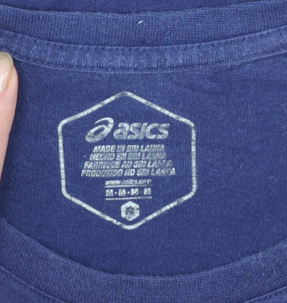 ASICS Men's Blue Graphic Print Crew Neck Cotton T-Shirt Size M