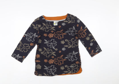 Weird Fish Women's Blue Floral Tunic Blouse Size 12 3/4 Sleeve Cotton