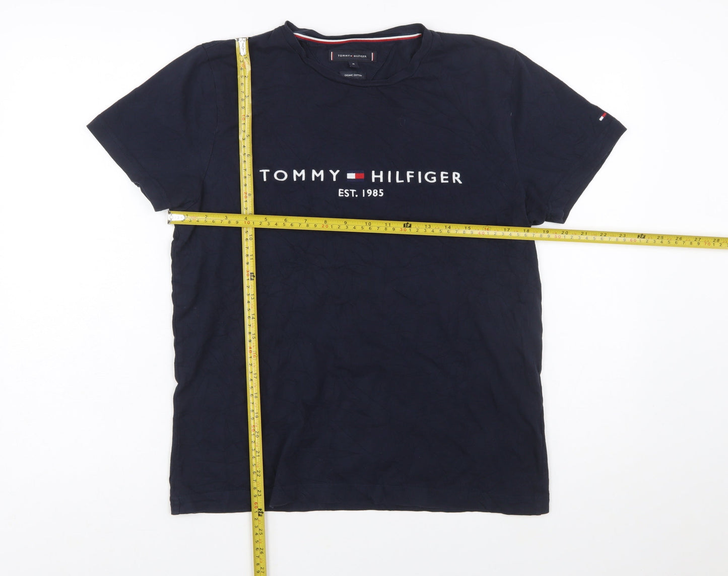 Tommy Hilfiger Men's Blue Logo Organic Cotton Crew Neck T-Shirt M