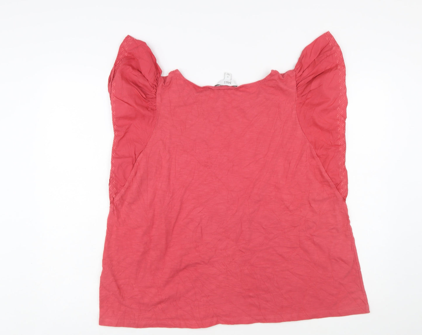 Marks and Spencer Womens Pink Cotton Embroidered Flutter Sleeve Blouse Size 16