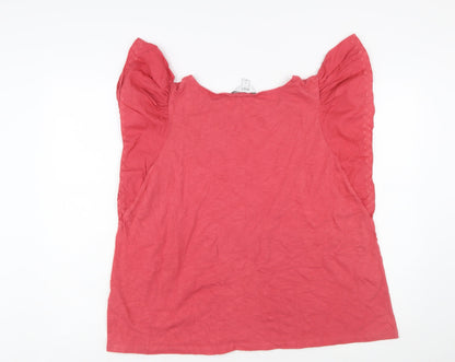Marks and Spencer Womens Pink Cotton Embroidered Flutter Sleeve Blouse Size 16