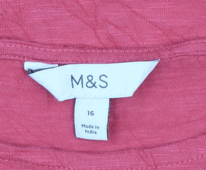 Marks and Spencer Womens Pink Cotton Embroidered Flutter Sleeve Blouse Size 16