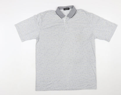 Charles Norton Men's Grey Geometric Polo Shirt XL Short Sleeve