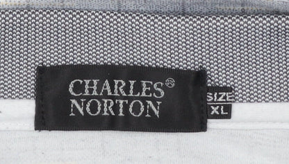 Charles Norton Men's Grey Geometric Polo Shirt XL Short Sleeve