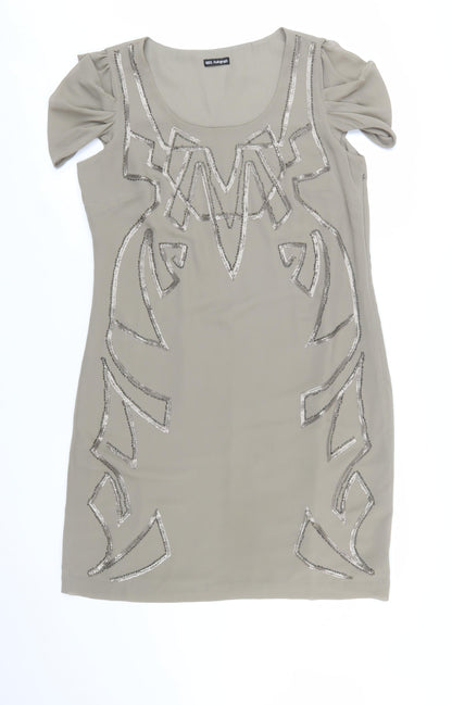 Marks and Spencer Women Beige Size 14 Sequin Shift Dress