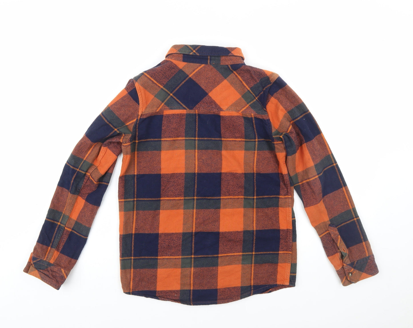 Animal Boys Orange Navy Check Flannel Long Sleeve Button-Up Shirt 11-12 Years