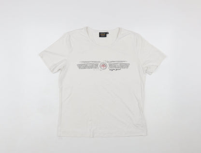 Canyon Women White Rhinestone Logo Short Sleeve Stretch T-Shirt Size 10