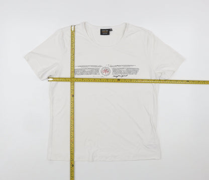 Canyon Women White Rhinestone Logo Short Sleeve Stretch T-Shirt Size 10
