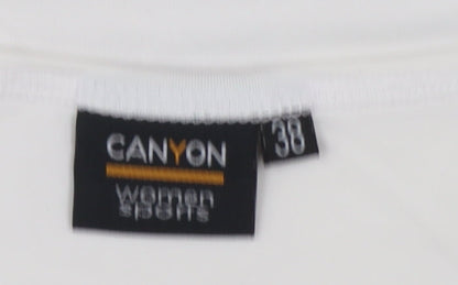 Canyon Women White Rhinestone Logo Short Sleeve Stretch T-Shirt Size 10