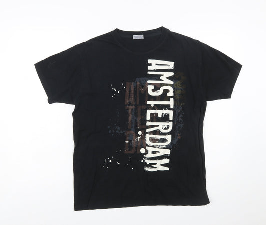 Additional front view of Fox Originals unisex black amsterdam graphic cotton t-shirt m
