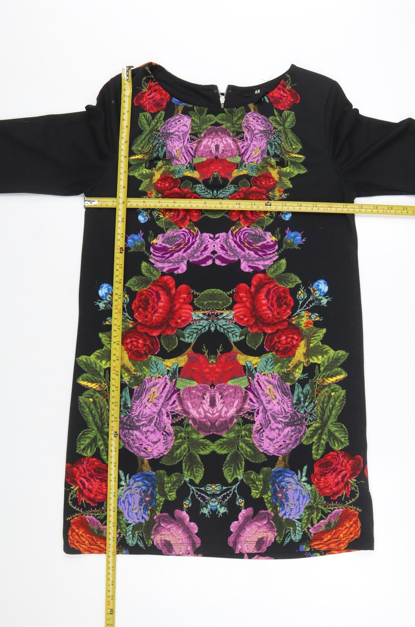 H&M Women’s Multicoloured Floral Shift Dress Size 8 3/4 Sleeve