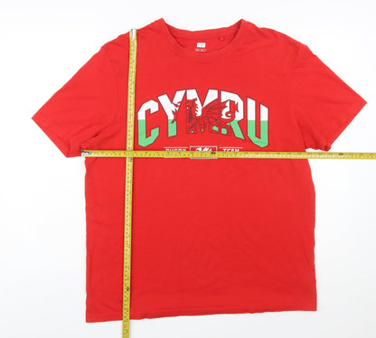 F&F Men's Red Cymru Rugby Team Graphic T-Shirt Size L