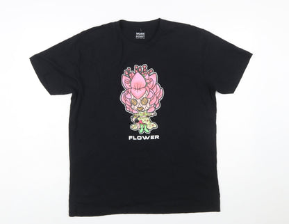 Workpoint Entertainment Women’s Black Flower Cartoon Print T-Shirt Size L