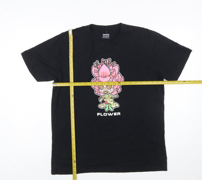 Workpoint Entertainment Women’s Black Flower Cartoon Print T-Shirt Size L