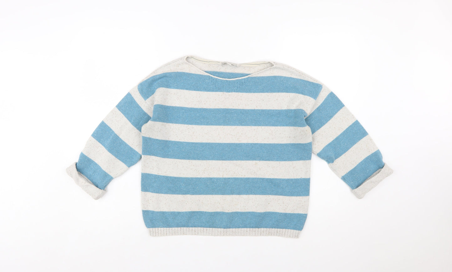Fat Face Women Blue Striped Cotton Jumper Size 14 Boat Neck