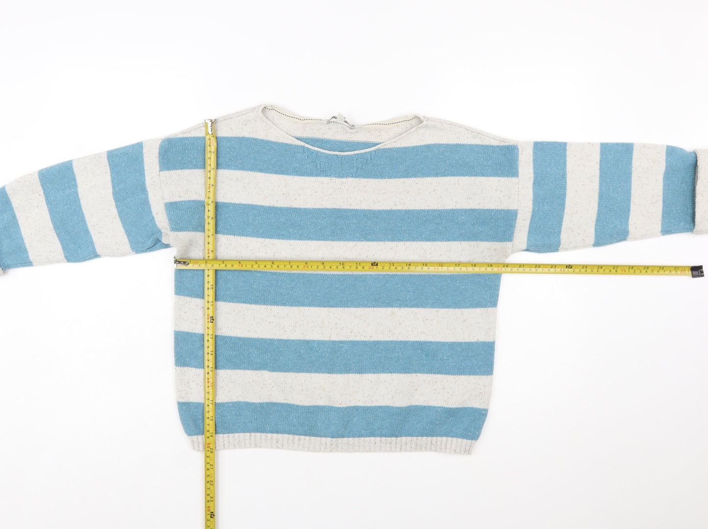 Fat Face Women Blue Striped Cotton Jumper Size 14 Boat Neck