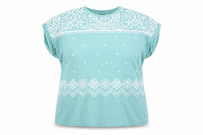 Klass Womens Aqua Blue Lace Detail Short Sleeve Tunic Top XXL