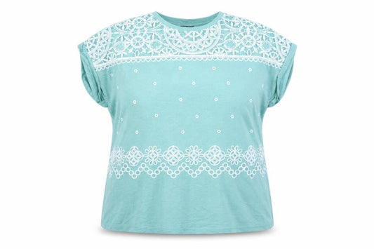 Klass Womens Aqua Blue Lace Detail Short Sleeve Tunic Top XXL