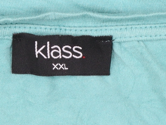 Klass Womens Aqua Blue Lace Detail Short Sleeve Tunic Top XXL