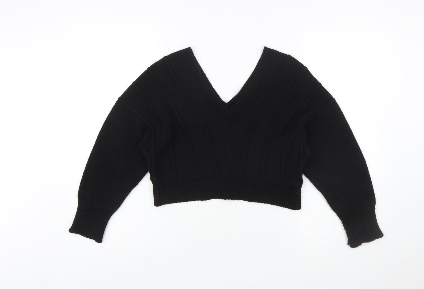 boohoo Women's Black V-Neck Knit Pullover Jumper Size M