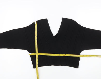 boohoo Women's Black V-Neck Knit Pullover Jumper Size M