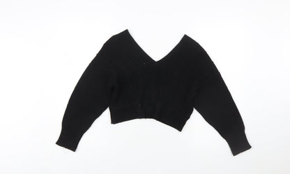 boohoo Women's Black V-Neck Knit Pullover Jumper Size M