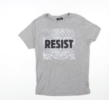 Bershka Women’s Grey Resist Graphic Cotton T-Shirt Size 12