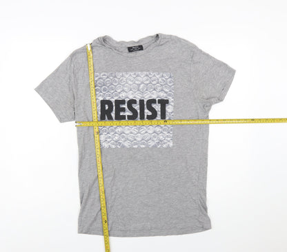 Bershka Women’s Grey Resist Graphic Cotton T-Shirt Size 12