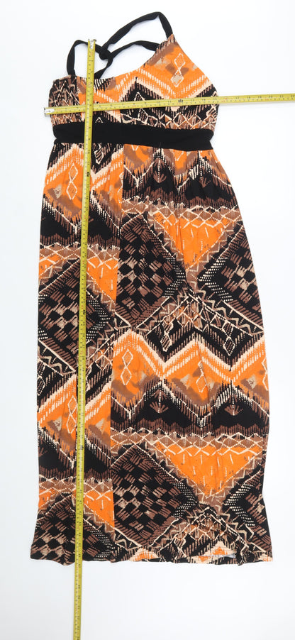 Et Vous Women's Orange Geometric Maxi Halter Dress Size 10
