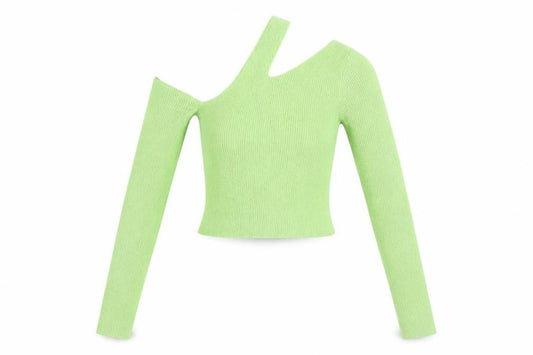 ASOS Women's Green One Shoulder Cropped Knit Top Size 8