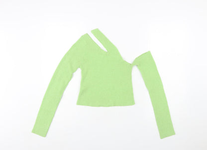 ASOS Women's Green One Shoulder Cropped Knit Top Size 8