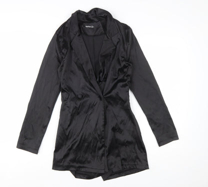 Boohoo Women’s Black Long Sleeve Collared Playsuit Size 8