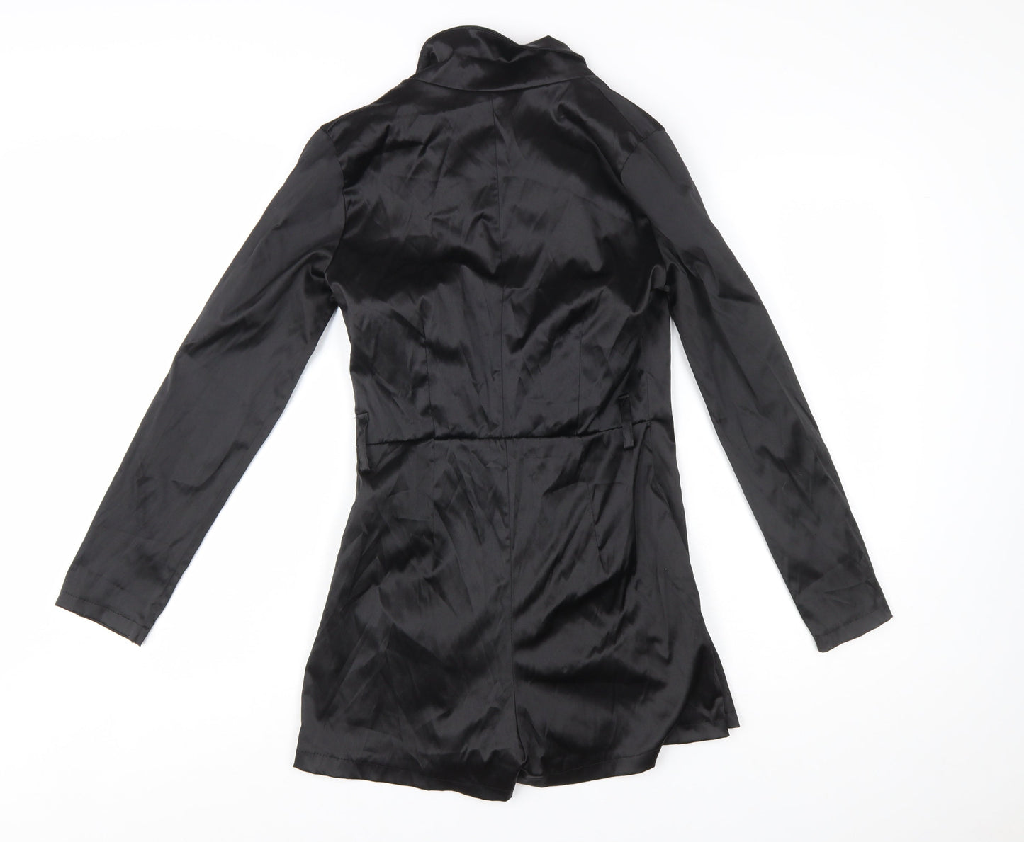Boohoo Women’s Black Long Sleeve Collared Playsuit Size 8