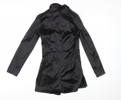 Boohoo Women’s Black Long Sleeve Collared Playsuit Size 8