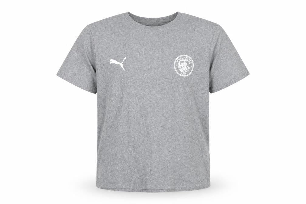 Front view of Puma boys’ grey manchester city t-shirt 15-16 years short sleeve sports tee