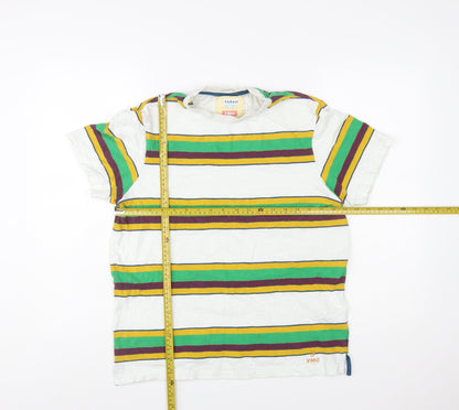 Farah YMC Men's White Multicoloured Striped Cotton T-Shirt Size S