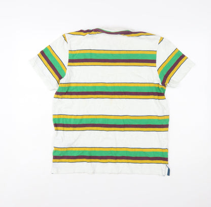 Farah YMC Men's White Multicoloured Striped Cotton T-Shirt Size S