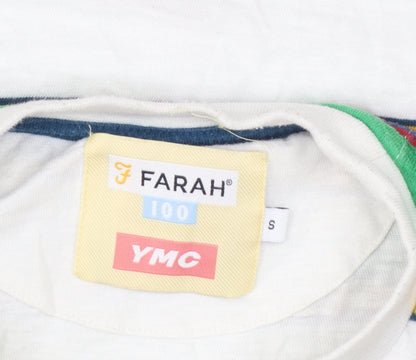 Farah YMC Men's White Multicoloured Striped Cotton T-Shirt Size S
