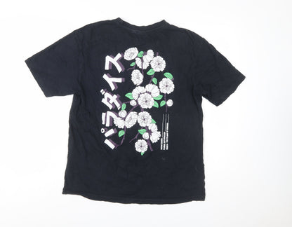 ONLY & SONS Men's Black Japanese Floral Graphic Cotton T-Shirt Size S