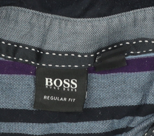 Hugo Boss Men's Blue Striped Regular Fit Cotton Polo Shirt Size M