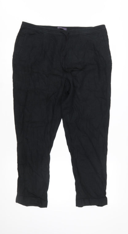 Marks and Spencer Womens Black Linen Blend Cropped Trousers Size 16