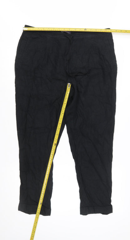 Marks and Spencer Womens Black Linen Blend Cropped Trousers Size 16