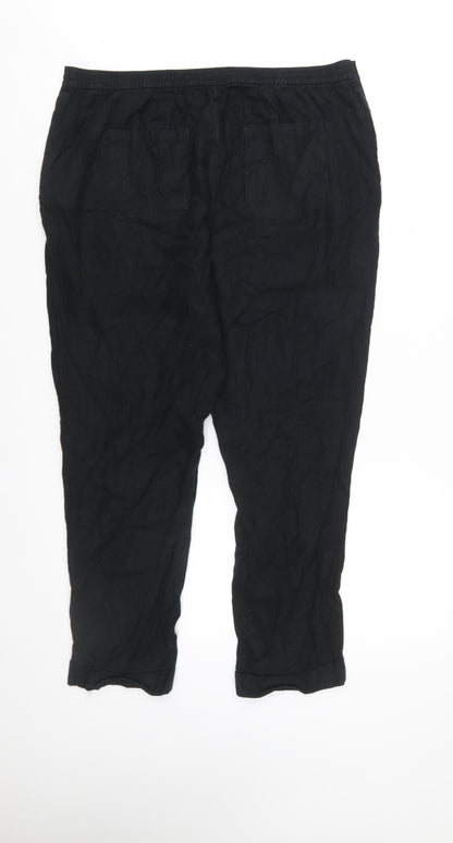 Marks and Spencer Womens Black Linen Blend Cropped Trousers Size 16